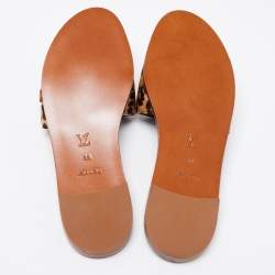 Pre Owned Louis Vuitton Brown/Beige Leopard Print Pony Hair Flat Slides Size 38