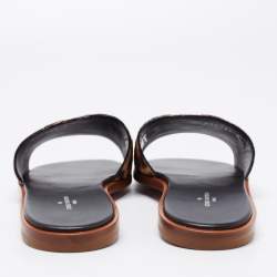 Pre Owned Louis Vuitton Brown/Beige Leopard Print Pony Hair Flat Slides Size 38