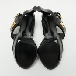 Pre Owned Louis Vuitton Black Leather Horizon Platform Sandals Size 38