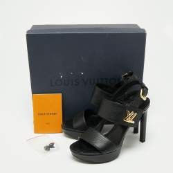 Pre Owned Louis Vuitton Black Leather Horizon Platform Sandals Size 38