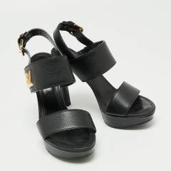 Pre Owned Louis Vuitton Black Leather Horizon Platform Sandals Size 38