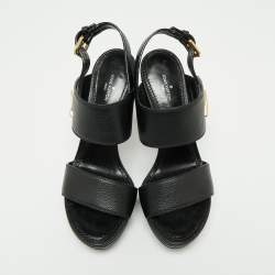 Pre Owned Louis Vuitton Black Leather Horizon Platform Sandals Size 38