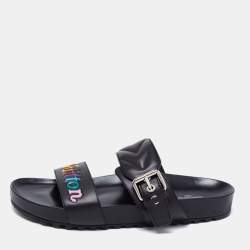 Bom dia leather sandal Louis Vuitton Black size 39.5 EU in Leather -  36465746