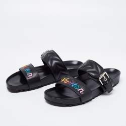 Bom dia leather sandal Louis Vuitton Black size 39.5 EU in Leather -  36465746