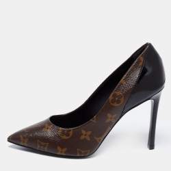 LOUIS VUITTON Monogram Cherie Slingback Pumps 37 Black 643764