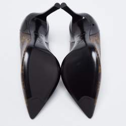 مملوكة مسبقًا حذاء كعب عالي لوي فيتون شيري جلد لامع وكانفاس مونوغرامي أسود/بني مقاس 37