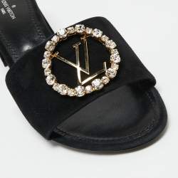 مملوكة مسبقًا Louis Vuitton Black Suede Madeleine Slide Sandals Size 38