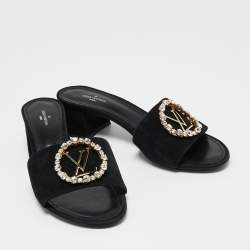 مملوكة مسبقًا Louis Vuitton Black Suede Madeleine Slide Sandals Size 38