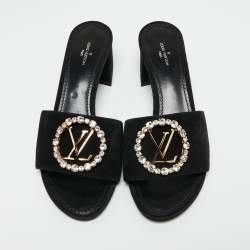 مملوكة مسبقًا Louis Vuitton Black Suede Madeleine Slide Sandals Size 38