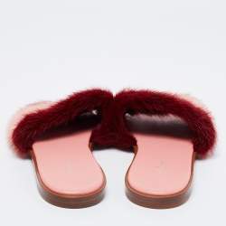 مملوكة مسبقًا Louis Vuitton Pink/Red Mink Fur Lock It Flat Slide Sandals Size 37.5