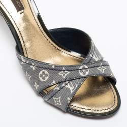 Pre Owned Louis Vuitton Blue/Grey  Monogram Denim Slides Size 37.5