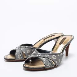 Pre Owned Louis Vuitton Blue/Grey  Monogram Denim Slides Size 37.5