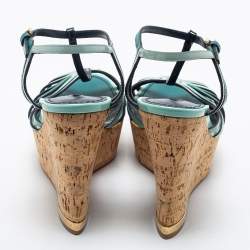 Louis Vuitton Tri Color Patent Leather T-Strap Cork Wedge Platform Sandals Size 37