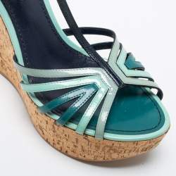 Louis Vuitton Tri Color Patent Leather T-Strap Cork Wedge Platform Sandals Size 37