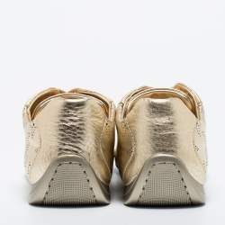 Pre Owned Louis Vuitton Gold Perforated Monogram Leather Low Top Sneakers Size 37.5