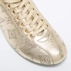 Pre Owned Louis Vuitton Gold Perforated Monogram Leather Low Top Sneakers Size 37.5