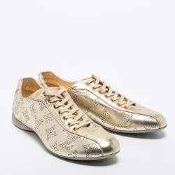 Pre Owned Louis Vuitton Gold Perforated Monogram Leather Low Top Sneakers Size 37.5