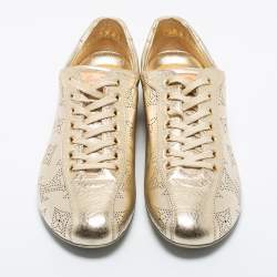 Pre Owned Louis Vuitton Gold Perforated Monogram Leather Low Top Sneakers Size 37.5