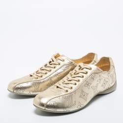 Pre Owned Louis Vuitton Gold Perforated Monogram Leather Low Top Sneakers Size 37.5