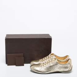Pre Owned Louis Vuitton Gold Perforated Monogram Leather Low Top Sneakers Size 37.5