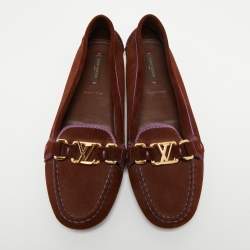 مملوكة مسبقًا Louis Vuitton Brown Suede Oxford Loafers Size 39.5
