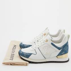 Louis Vuitton White/Blue Monogram Denim, Leather and Mesh Run Away Sneakers Size 35