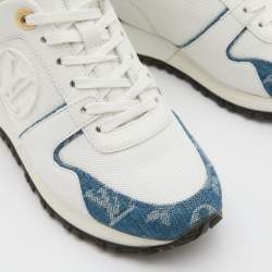 Louis Vuitton White/Blue Monogram Denim, Leather and Mesh Run Away Sneakers Size 35