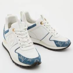 Louis Vuitton White/Blue Monogram Denim, Leather and Mesh Run Away Sneakers Size 35