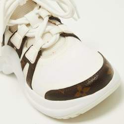Louis Vuitton White/Brown Mesh, Leather and Monogram Canvas Archlight Sneakers Size 34.5