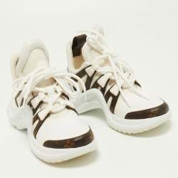 Louis Vuitton White/Brown Mesh, Leather and Monogram Canvas Archlight Sneakers Size 34.5