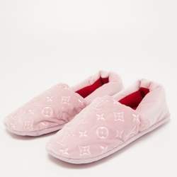 Pre Owned Louis Vuitton Pink Monogram Velvet Dreamy Smoking Slippers Size 37