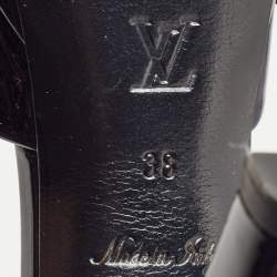Louis Vuitton Black Patent Leather Bow Peep Toe Platform Slingback Sandals Size 38