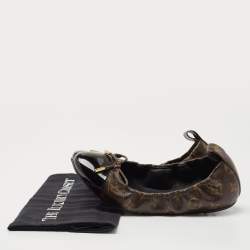 Pre Owned Louis Vuitton Brown/Black Monogram Canvas and Patent Leather Flirty Scrunch Ballet Flats Size 39