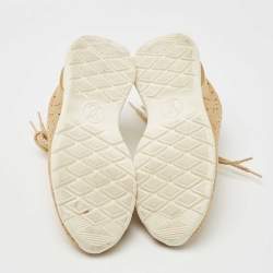 Pre Owned Louis Vuitton Gold Knit Fabric and Leather Aftergame Sneakers Size 36