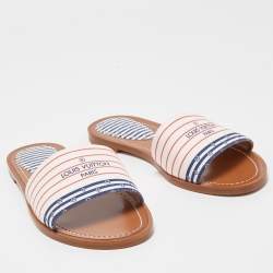 Louis Vuitton White/Red Canvas Lock It  Flat Slides Size 36