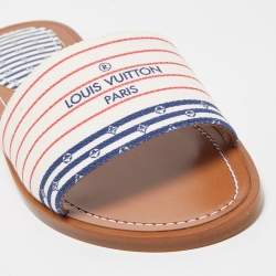 Louis Vuitton White/Red Canvas Lock It  Flat Slides Size 36