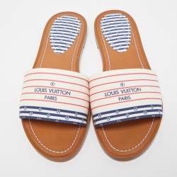 Louis Vuitton White/Red Canvas Lock It  Flat Slides Size 36