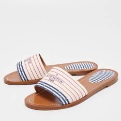 Louis Vuitton White/Red Canvas Lock It  Flat Slides Size 36