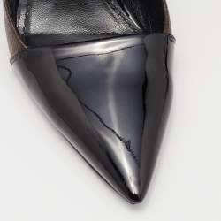 Pre Owned Louis Vuitton Brown/Black Monogram Canvas And Patent Leather Cap Toe Fetish Pointed Toe Pumps Size 37
