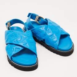 Pre Owned Louis Vuitton Blue Leather Paseo Confort Slingback Sandals Size 37