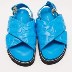 Pre Owned Louis Vuitton Blue Leather Paseo Confort Slingback Sandals Size 37