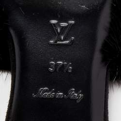 Pre Owned Louis Vuitton Black Mink Fur Crystal Embellished Flat Slides Size 37.5