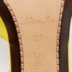 Pre Owned Louis Vuitton Yellow/White Leather Bow Slingback Pumps Size 37