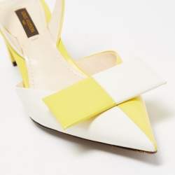 Pre Owned Louis Vuitton Yellow/White Leather Bow Slingback Pumps Size 37