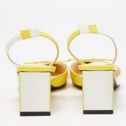 Pre Owned Louis Vuitton Yellow/White Leather Bow Slingback Pumps Size 37