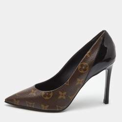 Louis Vuitton Brown/Black Monogram Canvas and Patent Leather Chérie Pointed Toe Pumps Size 36