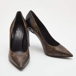 Louis Vuitton Brown/Black Monogram Canvas and Patent Leather Chérie Pointed Toe Pumps Size 36