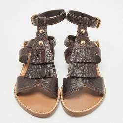 Pre Owned حذاء سلايدز لوي فيتون فلات لوك إيت جلد حُبيبي أزرق مقاس 39