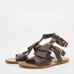 Pre Owned حذاء سلايدز لوي فيتون فلات لوك إيت جلد حُبيبي أزرق مقاس 39