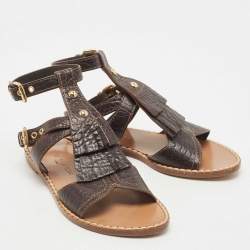 Pre Owned حذاء سلايدز لوي فيتون فلات لوك إيت جلد حُبيبي أزرق مقاس 39